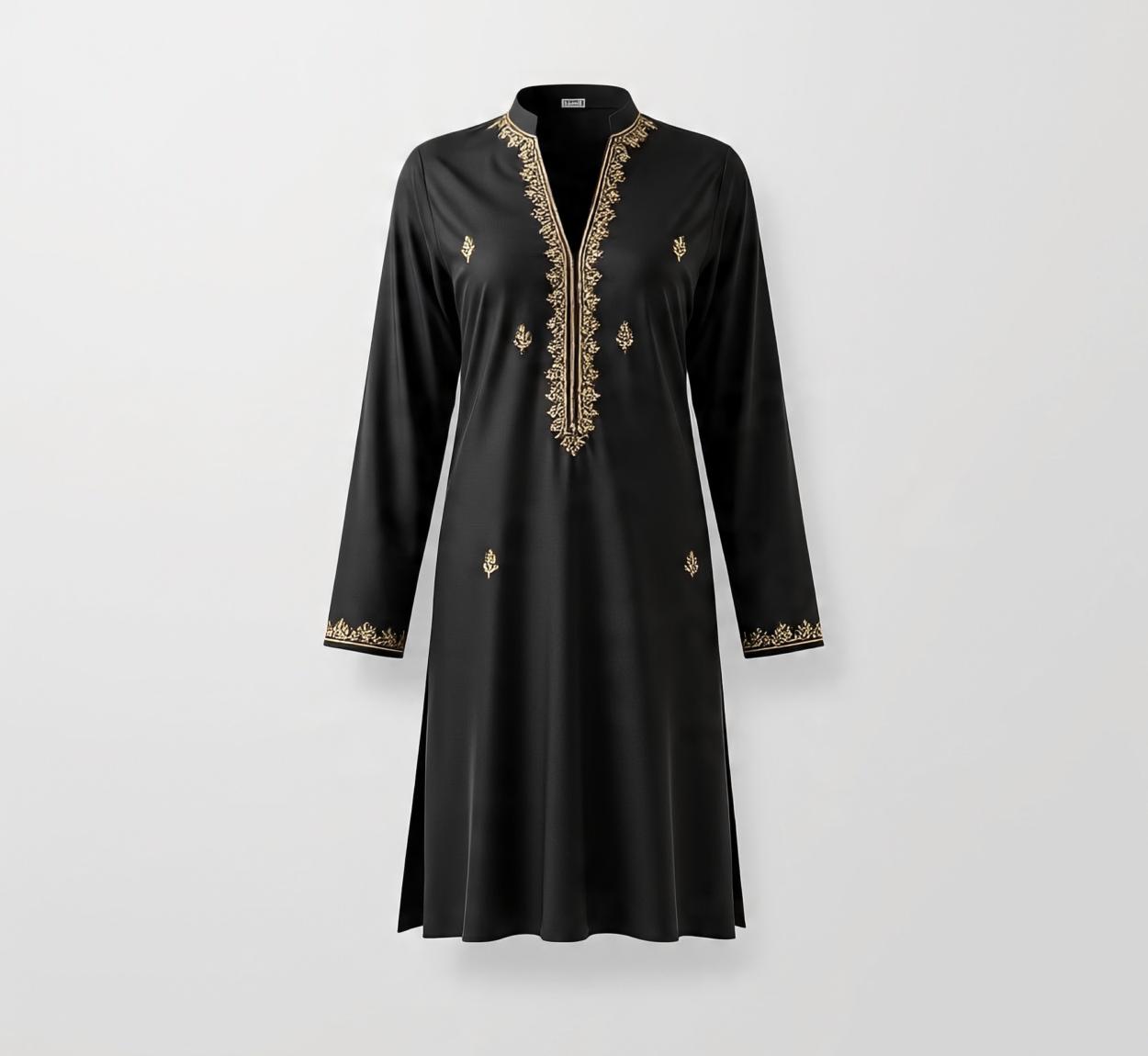 black_silk_kurti_with_minimal_gold_thread