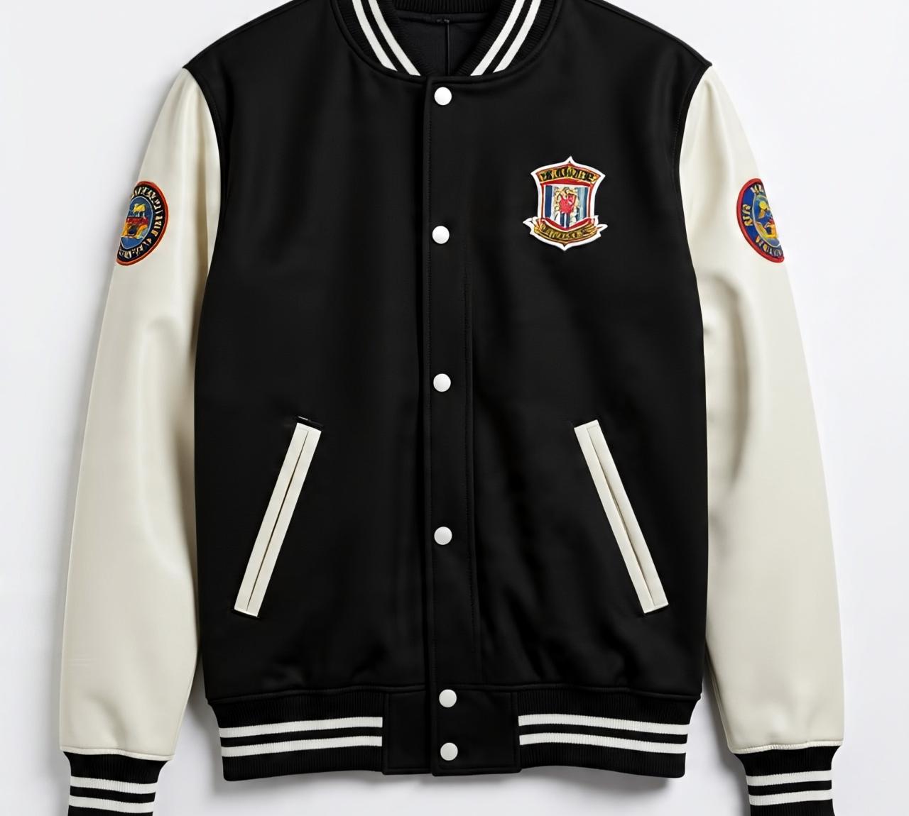 black_varsity_jacket_with_white_sleeves_displayed