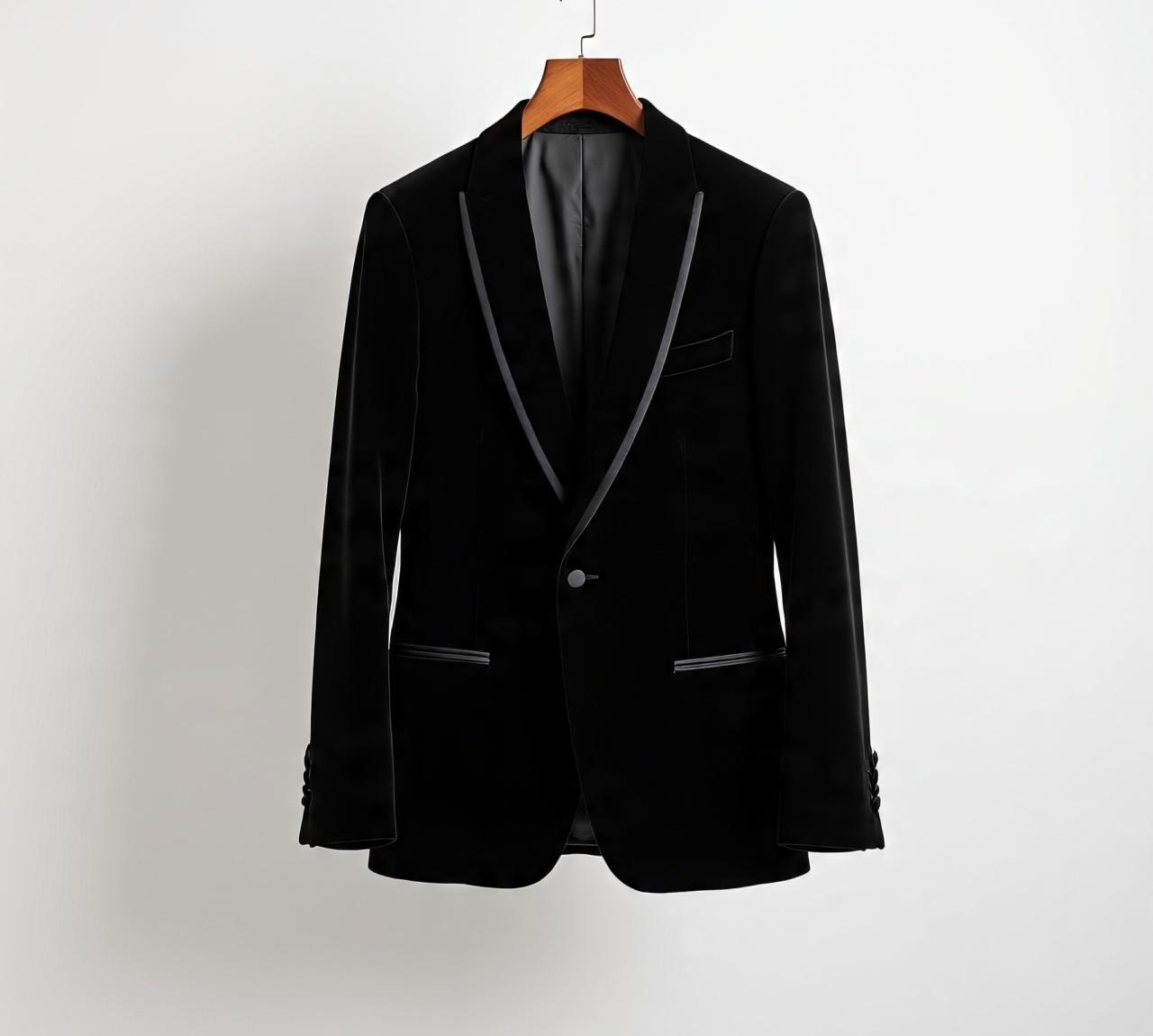 black_velvet_dinner_jacket_displayed_on_hanger